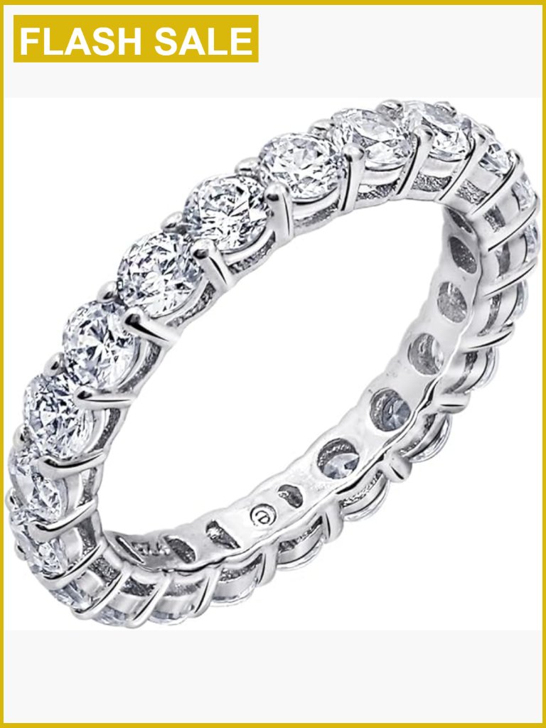 Sterling Silver Band Ring Set With Cubic Zirconia, Size 7